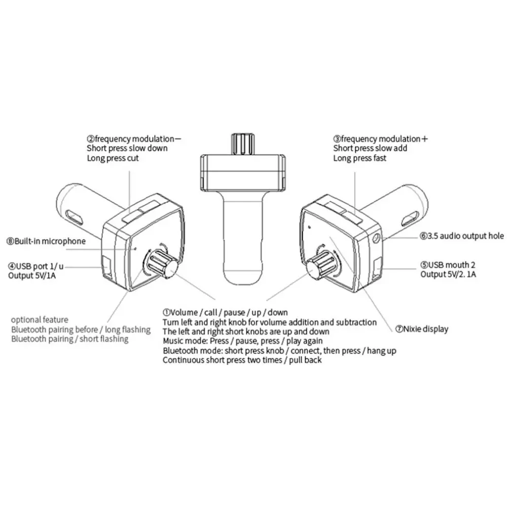 Хит, автомобильный комплект, mp3-плеер, подключение по Bluetooth, двойной USB 3.1A, функция громкой связи, fm-передатчик, зарядное устройство, Обнаружение напряжения батареи