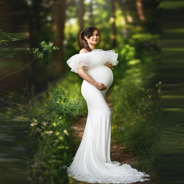 Maternity Gown White Maternity Long Maxi The Fitted Fringe Dress - June  Bridals