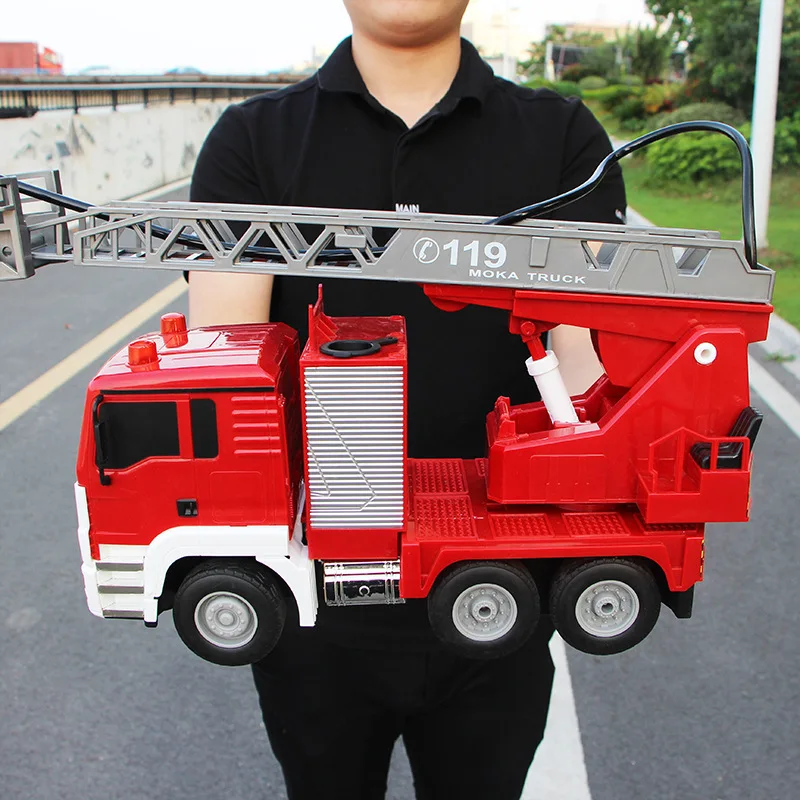 Water Spray 2.4G RC Fire Truck 660° Rotation One-click Demo Ladder Lift Cool Lighting Remote Control Truck Water Fire Car Gifts 5