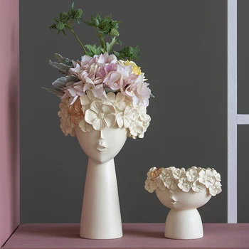 

1 Pair Resin Portrait Art Vase Human Head Vase Mordern Storage Vase Mother's Day Home Decoration Ornaments Decorative Resin Vase