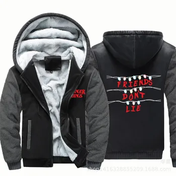 

2019 New Stranger Things Fashion Print Mens Zipper Hoodies Jacket Hip Hop Sweatshirt Winter Thicken Comfortable Warm Coat