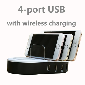 

Multi-Port 4 Port USB Travel Wall Decoration Charger Desktop Fast ChargingStation HomeWireless Mobile Phone Charging Stand Black