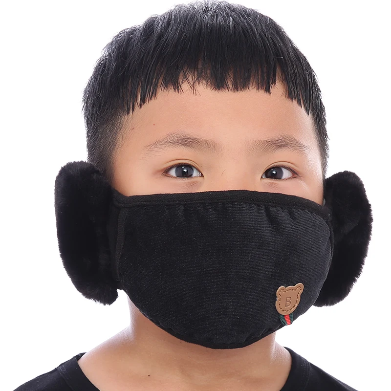 2019PVP модные зимние теплые 2 в 1 маска для рта наушники Мультяшные пылезащитные и ветрозащитные маски для детей - Цвет: Черный