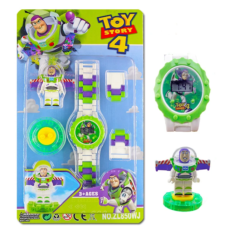 Buzz Lightyear блочные часы, игрушки для детей, забавные вращающиеся строительные блоки, электрическая фигурка, игрушка для мальчика, рождественские подарки