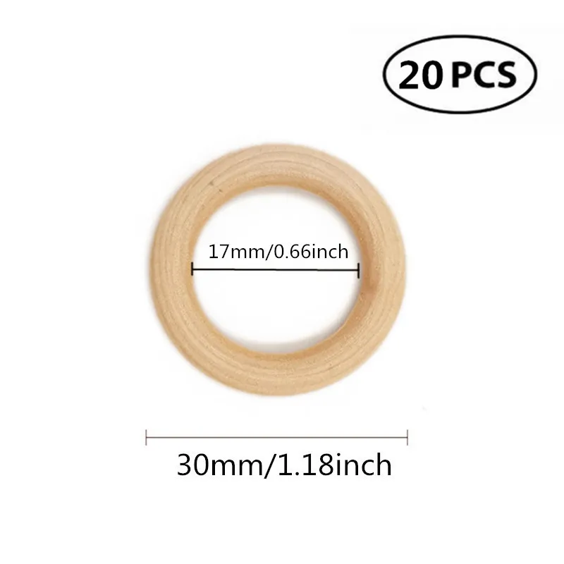 20pcs 30mm Деревянные бусины соединители кольцо круги бусины необработанные натурального дерева бессвинцовые бусины - Цвет: 20pcs 30mm