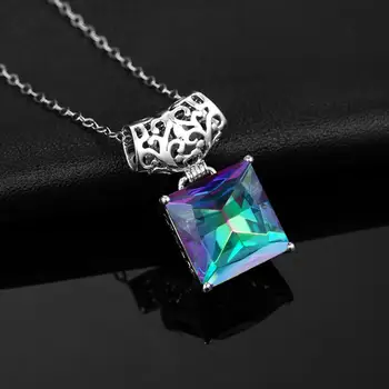 

Top Jewerly 100% Real 925 Sterling Silver Pendants Necklace Bohemia Rainbow Mystic Topaz Pendant Creative Jewelry For Women Girl