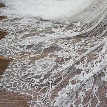 

1.5x3 Meters=1 Piece Eyelash french lace fabric good quality for dresses! Flowers scallop trimming lace fabric Off white, Black