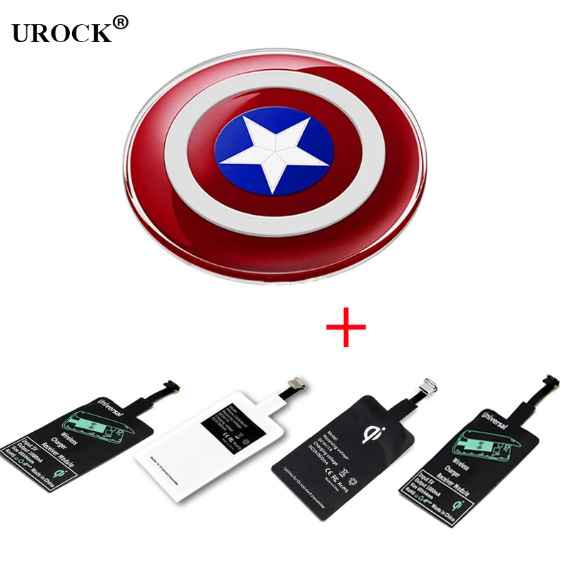 

Avengers QI Wireless Charger with Receiver For Samsung Galaxy S8 S7 S6/S6 Edge G925F Captain America Shield Charging Pad