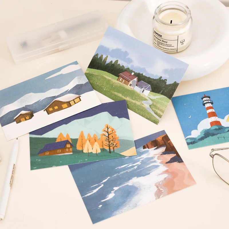 15Pcs Round The Word Trip Decoration Cards Art Postcard Scenery DIY Wall Sticker Photography Props Background Decor Stationery