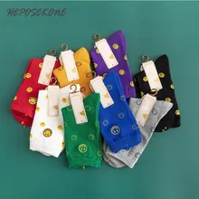 В студенческом стиле, рисунок со смайликом, красочные чесаный хлопок носки милые забавные креативные вышивка Для женщин Skarpetki для девушек, подарки