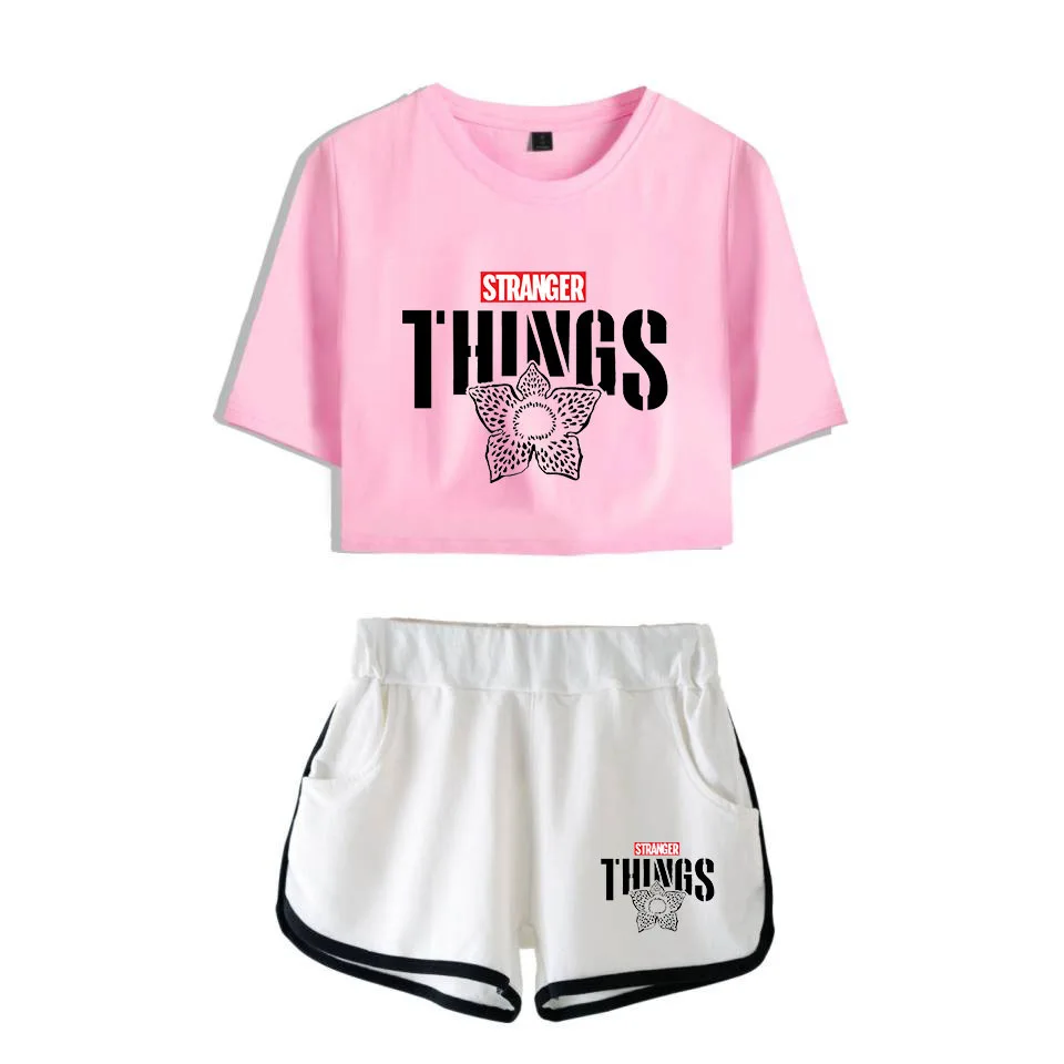 Футболка для косплея «странные вещи»; костюм Дастина для косплея; топ и шорты; Комплект для девочек; футболка для бега; спортивные шорты; костюм - Цвет: Set 7