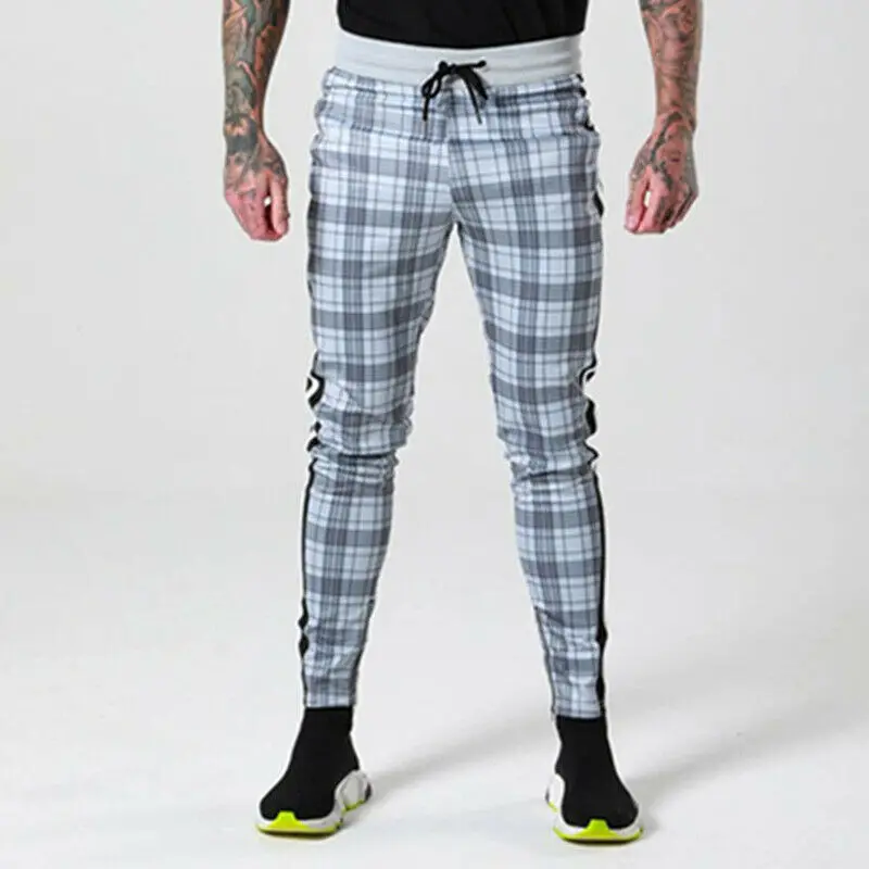 Мужские спортивные штаны в клетку, повседневные длинные брюки, спортивный костюм для фитнеса, тренировок, бега, бегунов, тренажерного зала, спортивные штаны