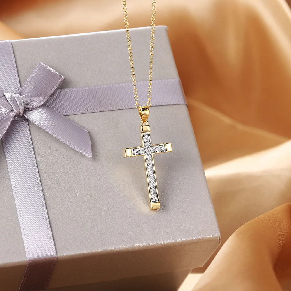 кулон ожерелье для женщин роскошный циркон крест светло-золотой цвет Kpop чокер