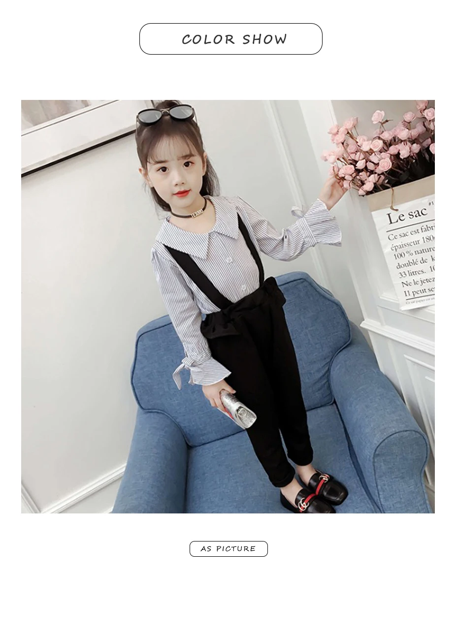 Kids Clothes Girls Striped Shirt& Jumpsuit Girl Clothes Patchwork Overalls Girl Suits Fall Fashion Children's Suit 6 8 10 12 14