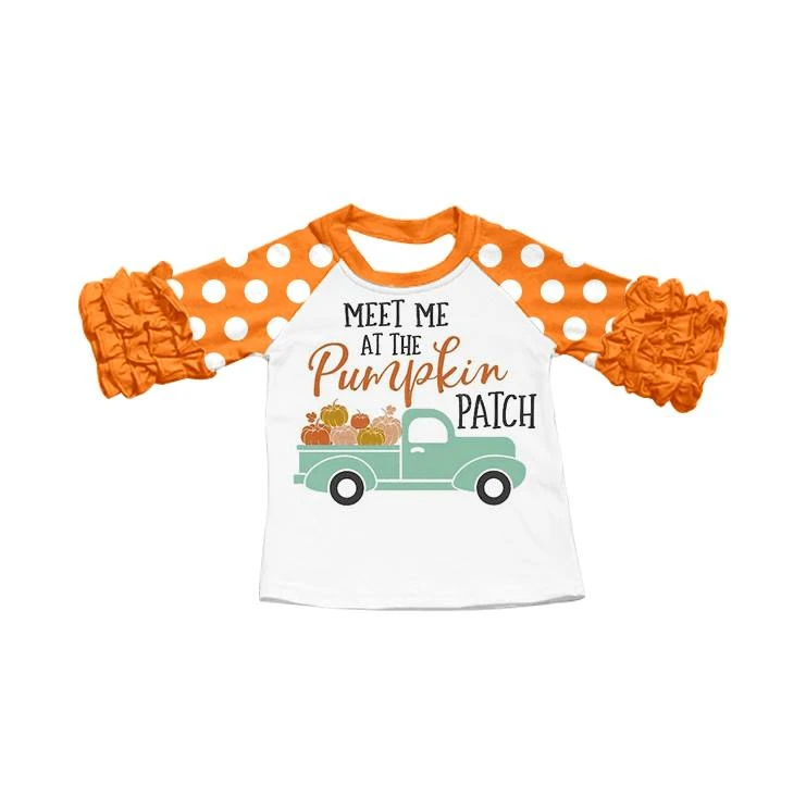 

2019 Fall new design Meet me at the pumpkin Patch polka shirt for baby girl