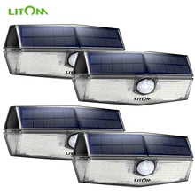 4 упаковки LITOM 120 светодиодный солнечный свет движения с 3 Режимы солнечные огни уличное охранное освещение для передней двери двора гаража сада