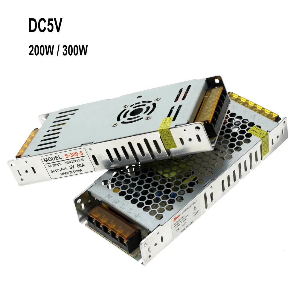 Ультра тонкий импульсный источник питания DC 5 V/12 V/24 V Трансформаторы освещения 200W 300W AC190-240V Светодиодный драйвер для полосы света