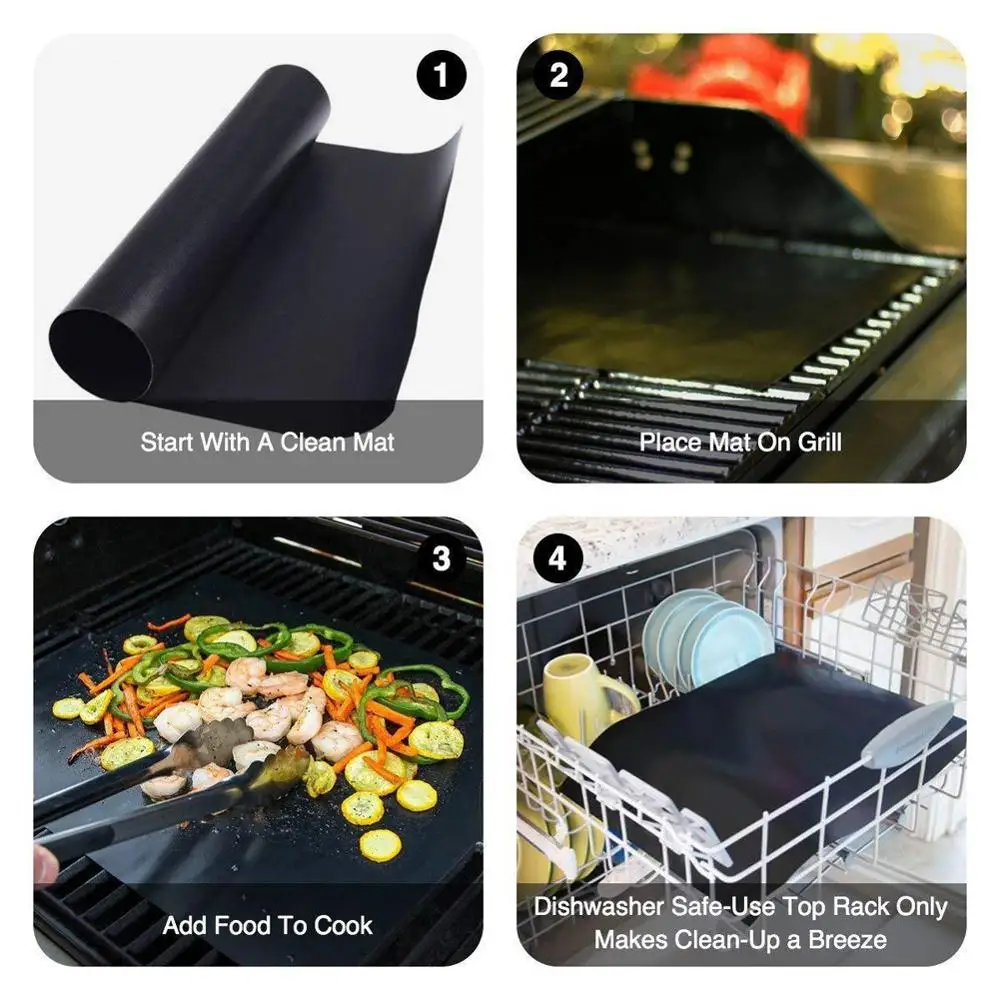 

Hot selling 2pcs Non-stick BBQ Grill Mat 40 * 33cm Baking Mat Cooking Grilling Sheet Kitchen Tools for Outdoor Parties