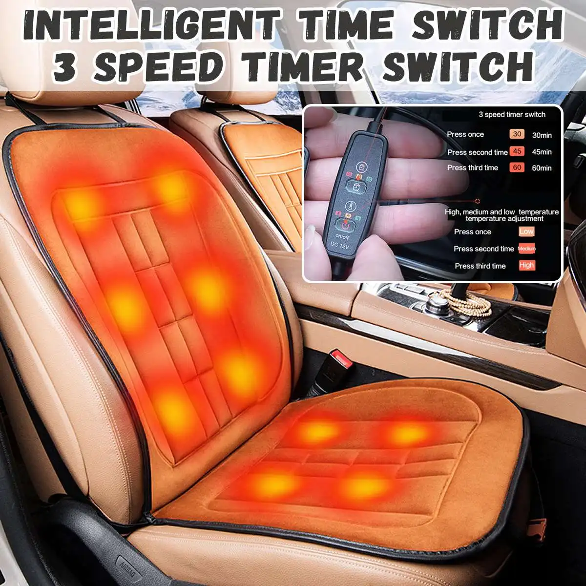 

12V Heated Seat Car Heating Seat Cushion 3 Level Timed Heater Pads Adjustable Temperature Winter Warmed Seat Covers