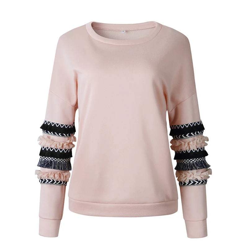  Autumn winter sweatshirt women splice flower women hoodies tops 2019 New white pink pullover sweats