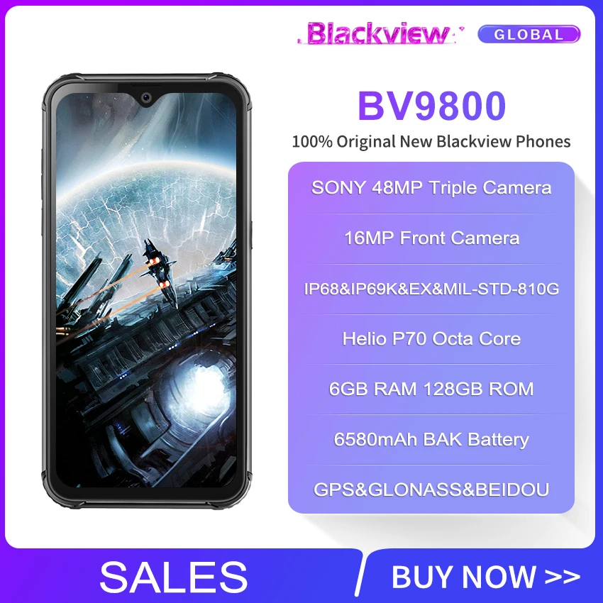 Blackview BV9800 6 ГБ 128 ГБ IP68 прочный смартфон 6," FHD+ Капля воды Helio P70 Восьмиядерный Android 9,0 NFC мобильный телефон 6580 мАч