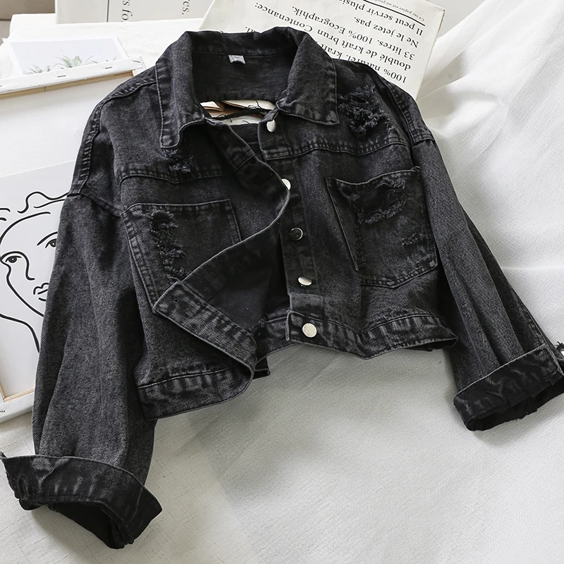 

2019 new fashion women's Denim jacket female loose tide short hole trend jacket coat 7225