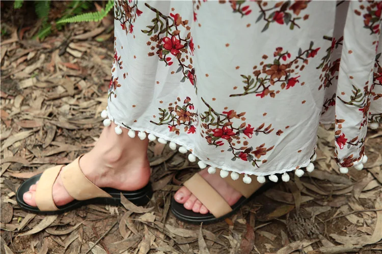 Sexy Pineapple Print Tassels Bohemian Beach Dresses Fashion Loose Holidays Maxi Runway Dress V Neck Flare Sleeve Vestido