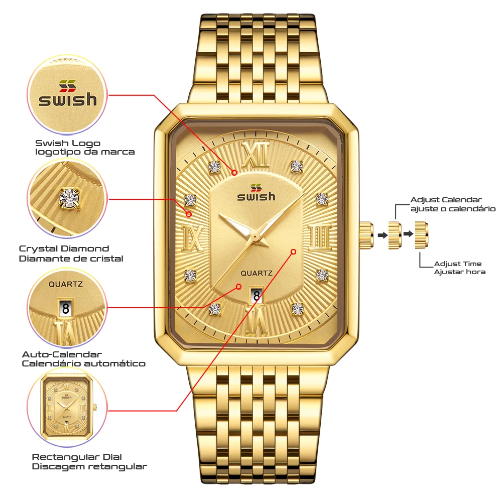 Relogio Golden Masculino Top Brand Luxury Fashion Rectangle Wristwatch Mens Waterproof Business Sports Clock relojes hombre 2
