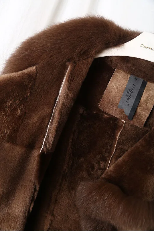 fashion winter new real leather lamb fur grass one coat coat women's long fox windbreaker fur