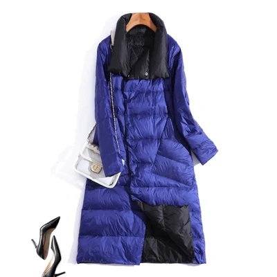 dark blue LUZUZI, двухсторонний женский зимний пуховик, новинка, длинное модное двубортное пальто, женская белая парка на утином пуху - Цвет: dark blue