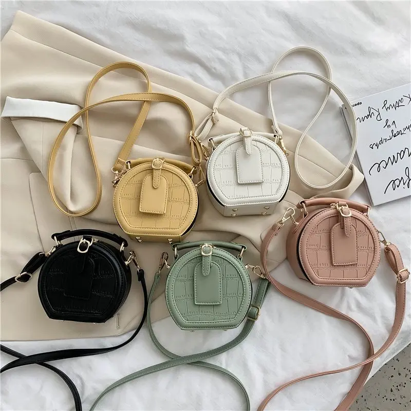 

Round Stone Pattern Solid Color Simple PU Leather Crossbody Bags for Women 2020 Summer Travel Mini Shoulder Handbags KYIDER