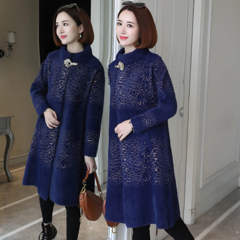 1 Noble fashion in the fall and winter of imitated mink wool coat in the new popular long overcoat - Цвет: 1