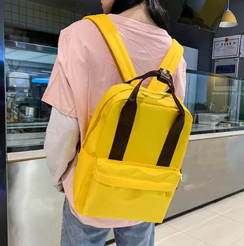 

Casual Backpack Ladies Fashion Solid Color Travel Bag Simple Large Capacity Literary School Bag Yellow Black Green