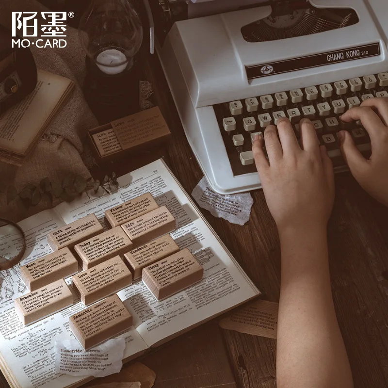 Sellos de goma madera para álbum de recortes, sello estándar Vintage en inglés, papelería