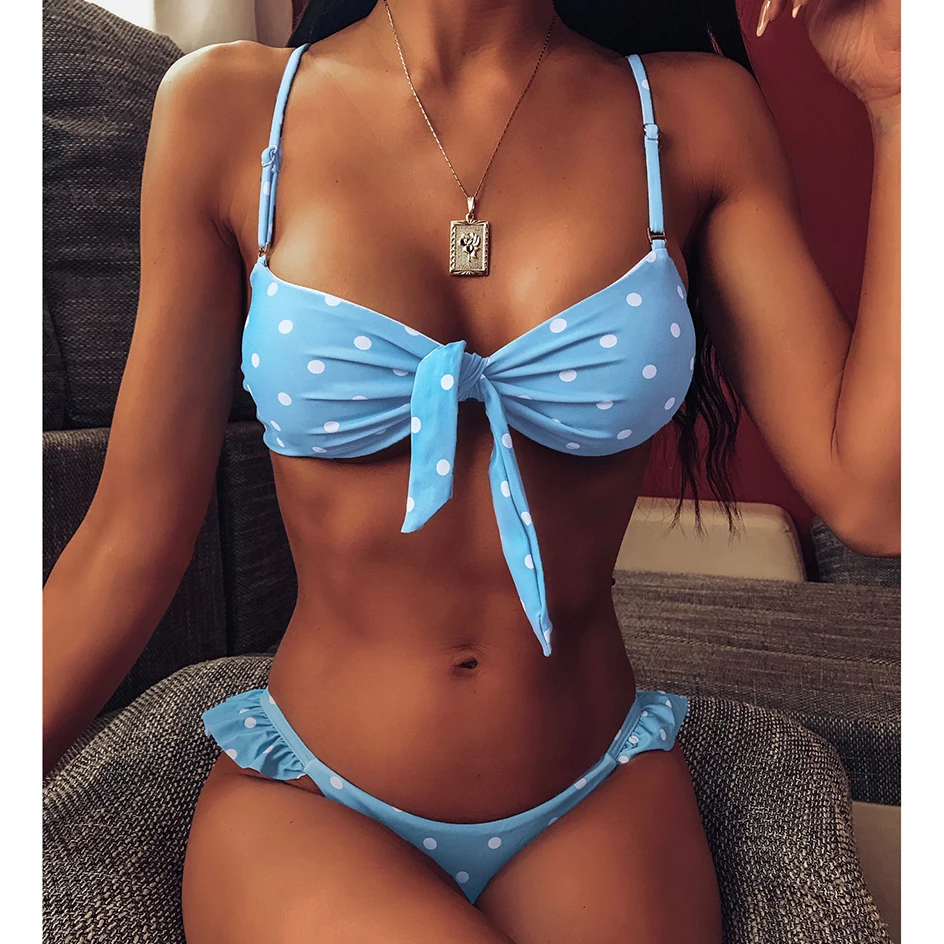 Соблазнительное бикини с узлом 2020 купальник женский в горошек Женский комплект
