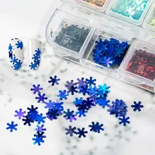 

1 Box of 12 Grid Christmas Snowflake Nail Art Glitter Sequins Multicolor 3d Nail Holographic Manicure Multicolor Decoration Set