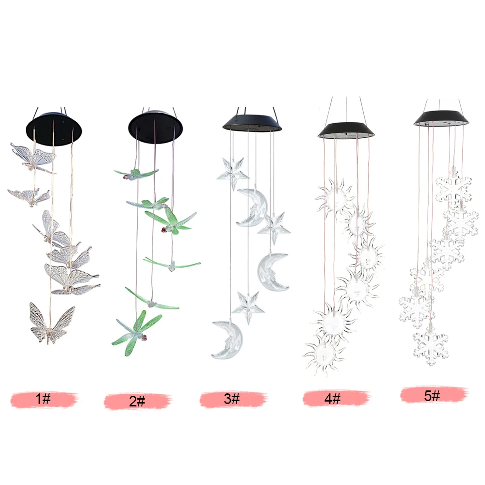 Outdoor Yard Garden Decoration Luminous Butterfly Dragonfly Moon And Star Sun Snowflake Hanging Decorative Lamp For Garden