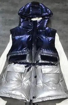 Зимний космический глянцевый градиентный шнурок на талии хлопковый жилет с капюшоном Женский жилет - Цвет: Серебристый