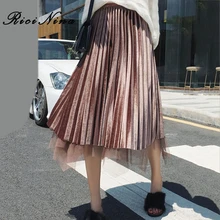 RICININA, плиссированная юбка для женщин, плюс размер, осенняя сетчатая бархатная однотонная Повседневная Макси-юбка, Женская Зимняя юбка с высокой талией, Jupe Femme