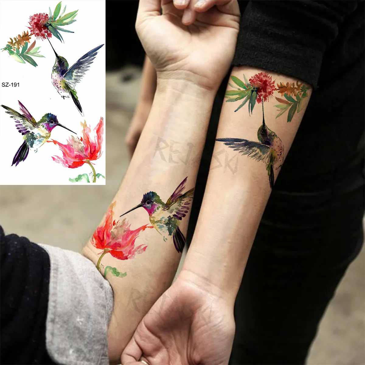 Tatouages Temporaires Colibris Aquarelle - 17 Motifs Réalistes, Imperméables - 7