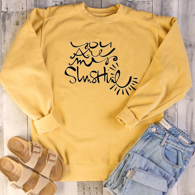 Yellow-black txt You are my sunshine забавная Толстовка лозунг Женская harajuku графическая модная одежда свитшоты унисекс верхняя одежда Прямая - Цвет: Yellow-black txt
