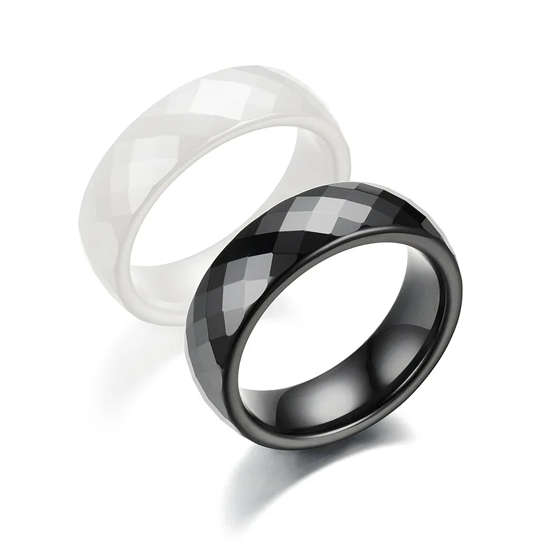 Trendy 6MM Black & White Cutting Ceramics Rings Jewelry Classic Wedding Engagement Engagement