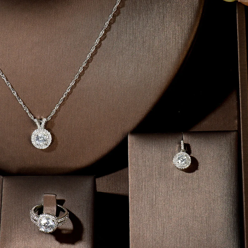 HIBRIDE Fashion Cubic Zirconia Wedding Jewelry Sets inlay Luxury Crystal Bridal Jewelry Set Gifts For Bridesmaids Party N-257 - Image 3