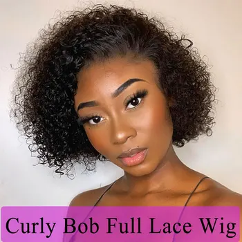 

Curly Human Hair Wigs For Black Women Short Bob Full Lace Wig Brazilian Full Lace Human Hair Wigs 250 Density Ever Beauty Remy