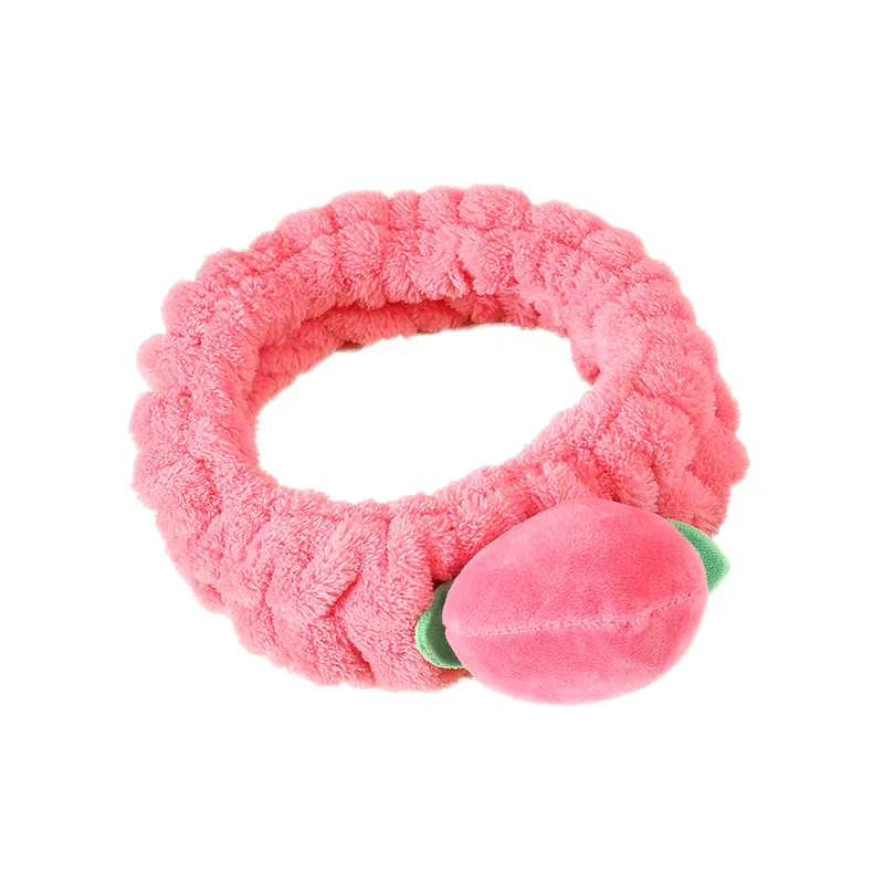 【Happier】 South Korea New Style Pink Peach Washing Face Hair Band Women's Cute Cartoon Stereo Ins Wind Makeup Hair Accessories. 