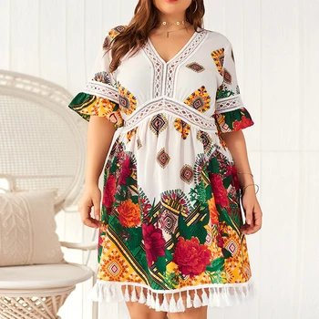 

Original Design For Women's Wear Large V-Neck Printed Bohemian Holiday Dress