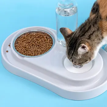 

Stainless Steel Double Pet Bowls Automatic Drinker Not Wet Mouth Food Bowl For Dog Cat Feeding Dishes Water Feeder Pet Supplies