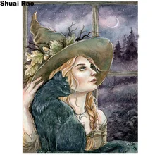 Черная кошка ведьма Алмазная мозаика полная квадратная 5d diy алмазная живопись полная круглая Алмазная вышивка на заказ Сделай Сам собственную фотографию