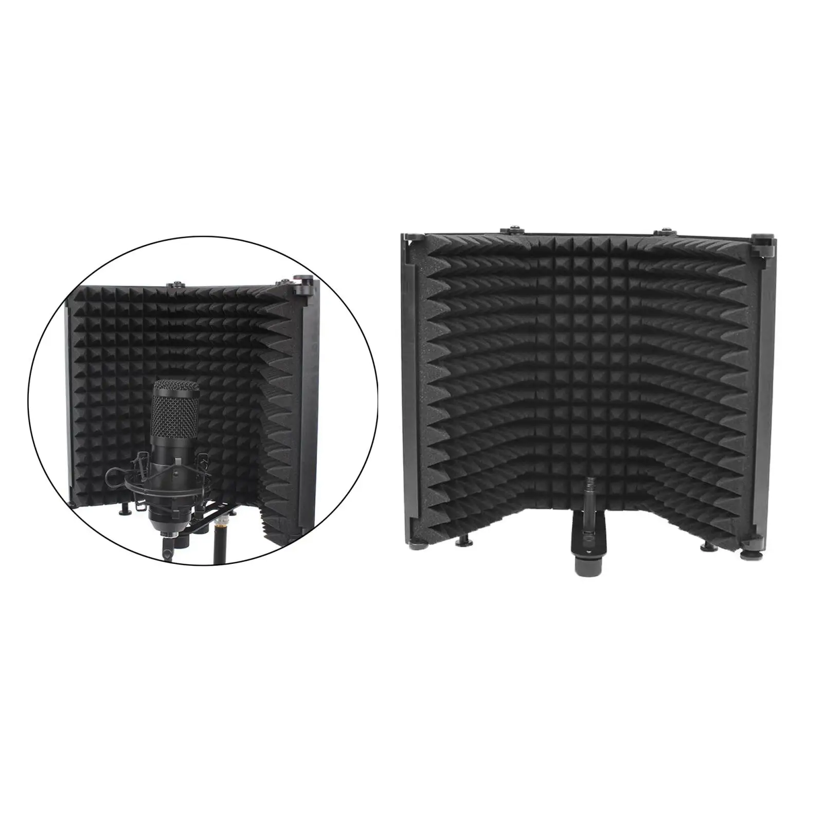 3 Panel Microphone Isolation Shield Acoustic Foams Panel Studio Recording Microphone Accessories Black 26x30cm