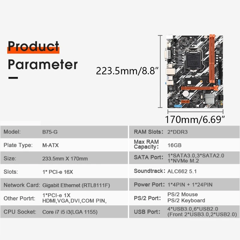 B75-G материнская плата LGA 1155 PCI-E X16 DDR3 x 2 слот памяти Интерфейс SATAIII поддержка 2-го 3-го